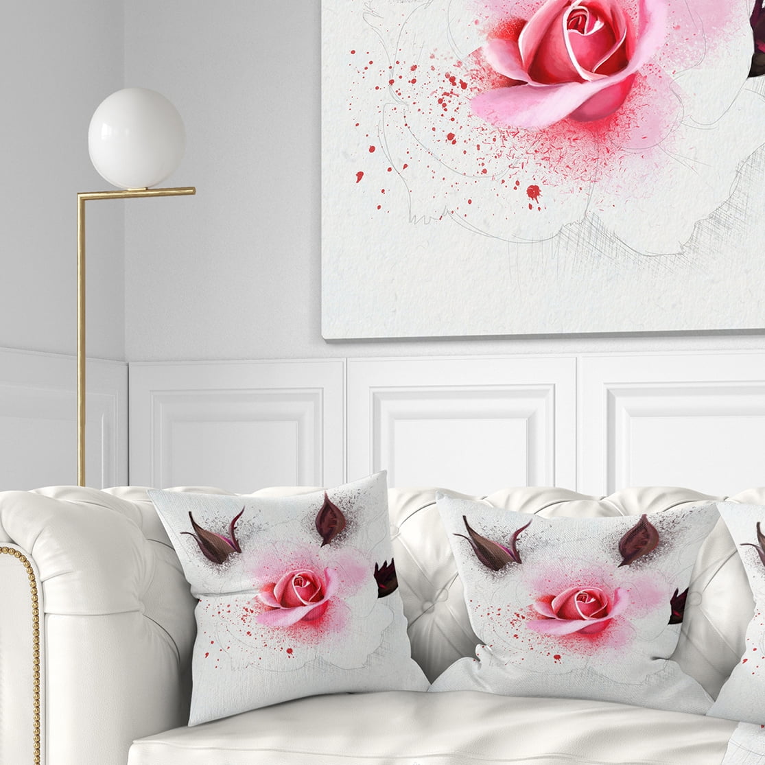 Designart Watercolor Rose with Brown Buds - Floral Throw Pillow - 16x16