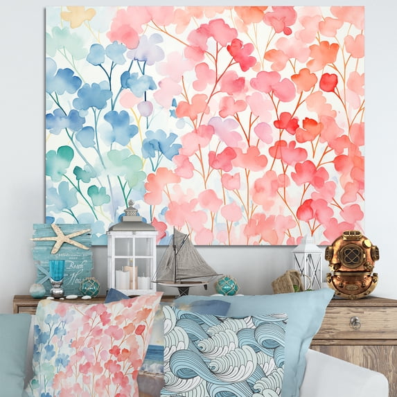 Designart "Watercolor Serenity Reef Coral" Extra Large Animals Wall Art - Modern Blue Coral Entryway Wall Art
