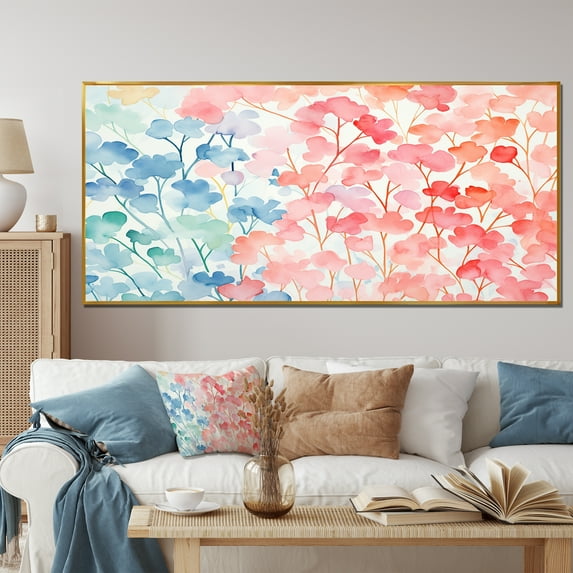 Designart "Watercolor Serenity Reef Coral" Oversized Animals Framed Wall Art - Modern Blue Coral Living Room Framed Canvas Art