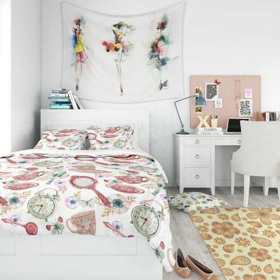 Designart 'Watercolor Tea Pattern' Modern Teen Duvet Cover Set