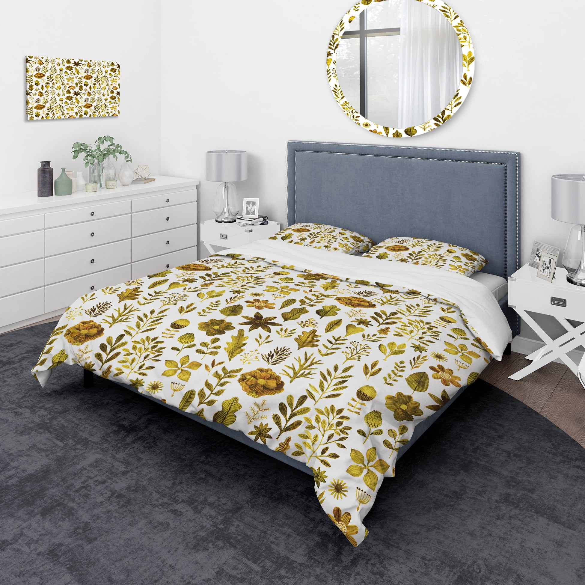 Designart 'Watercolor Texture with Flowers & Plants' Modern & Contemporary Duvet Cover Set