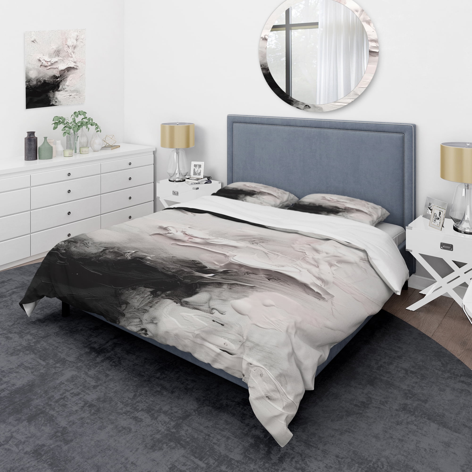 Twin White and Black Abstract Microfiber Duvet Cover Set