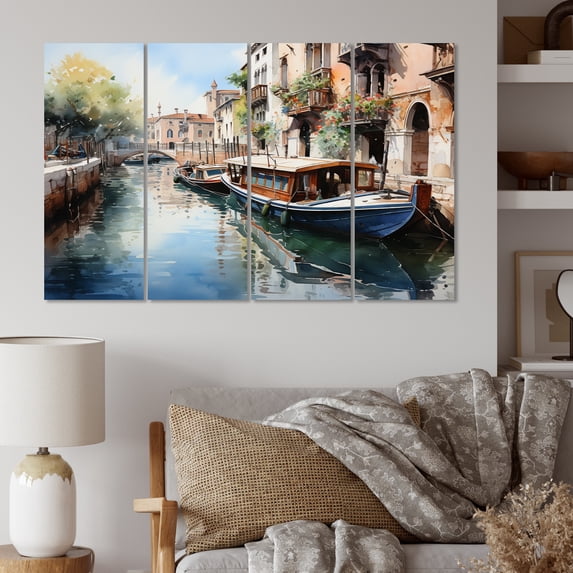 Designart "Watercolor Whimsy Beige Canal art painting I" Canals Metal Wall Art Set