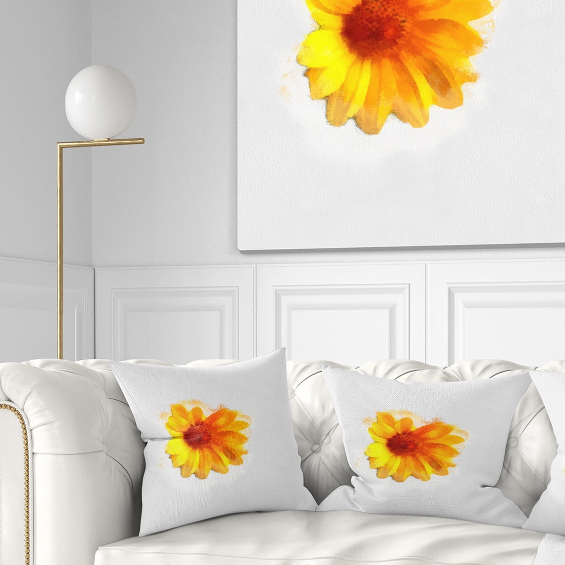 Designart Watercolor Yellow Coreopsis Sketch - Floral Throw Pillow - 16x16