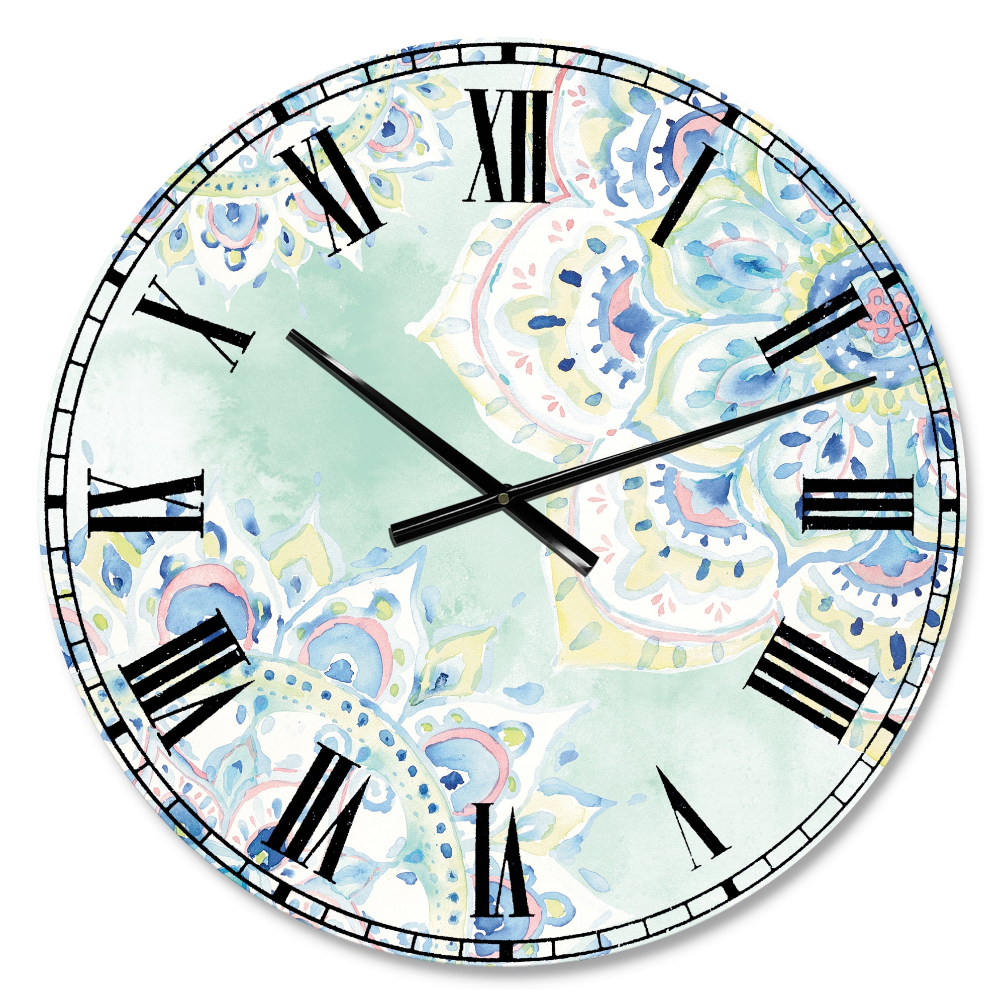 Designart 'Watercolor mandalas IV' Farmhouse wall clock