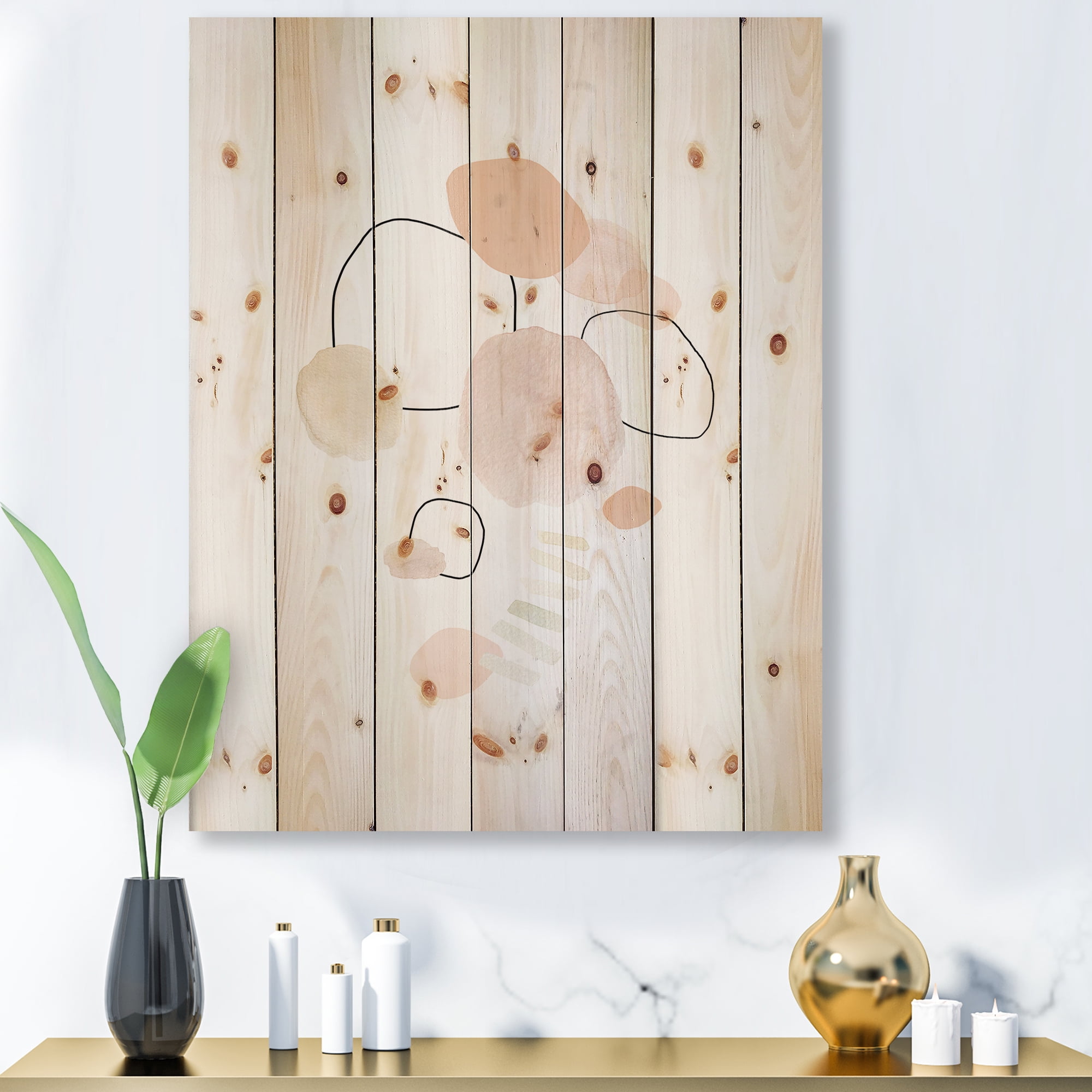 Designart 'Watercolour Stains On White' Shabby Chic Print on Natural Pine Wood