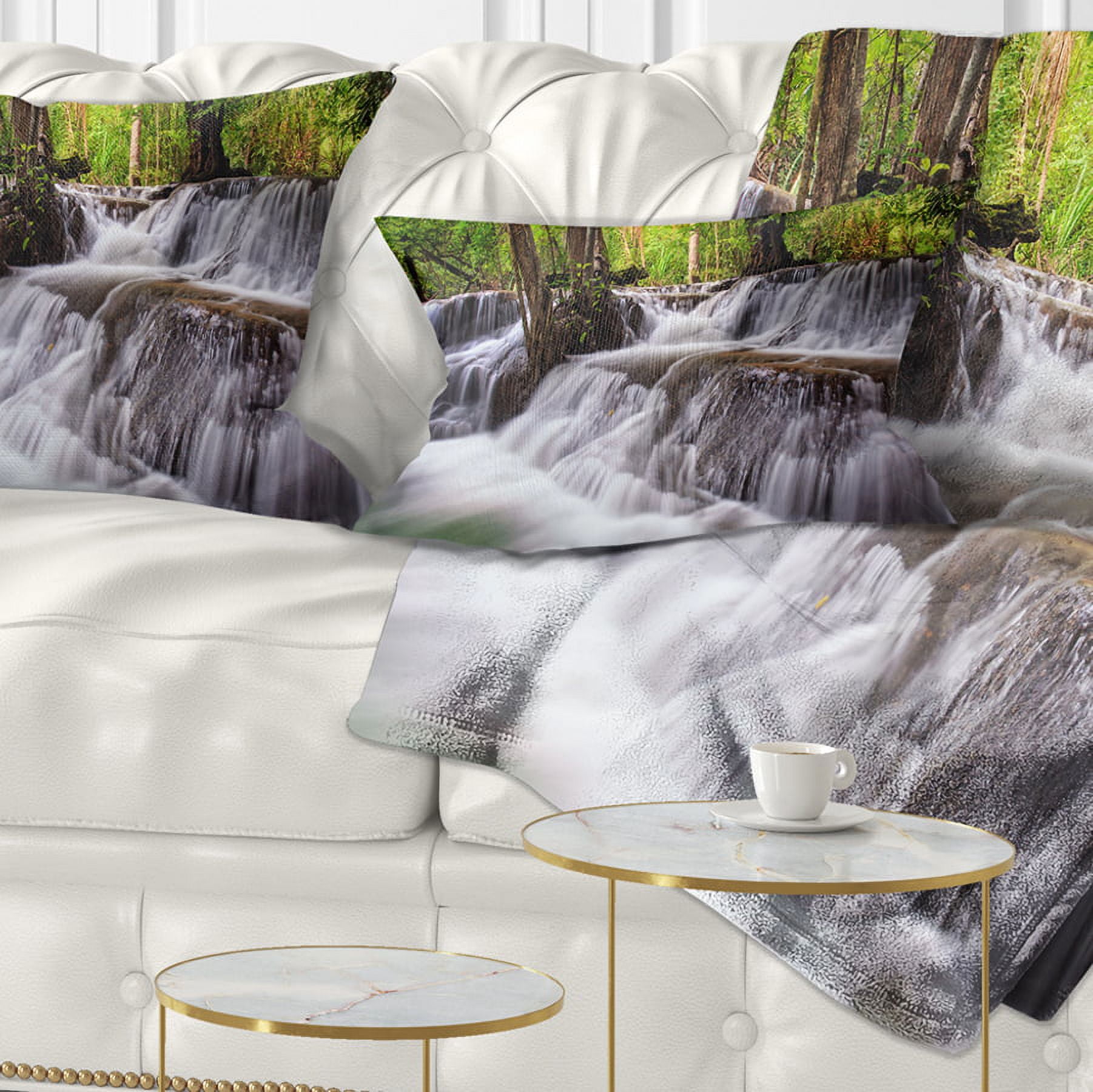 Designart Waterfall Huai Mae Kamin - Landscape Printed Throw Pillow - 12x20