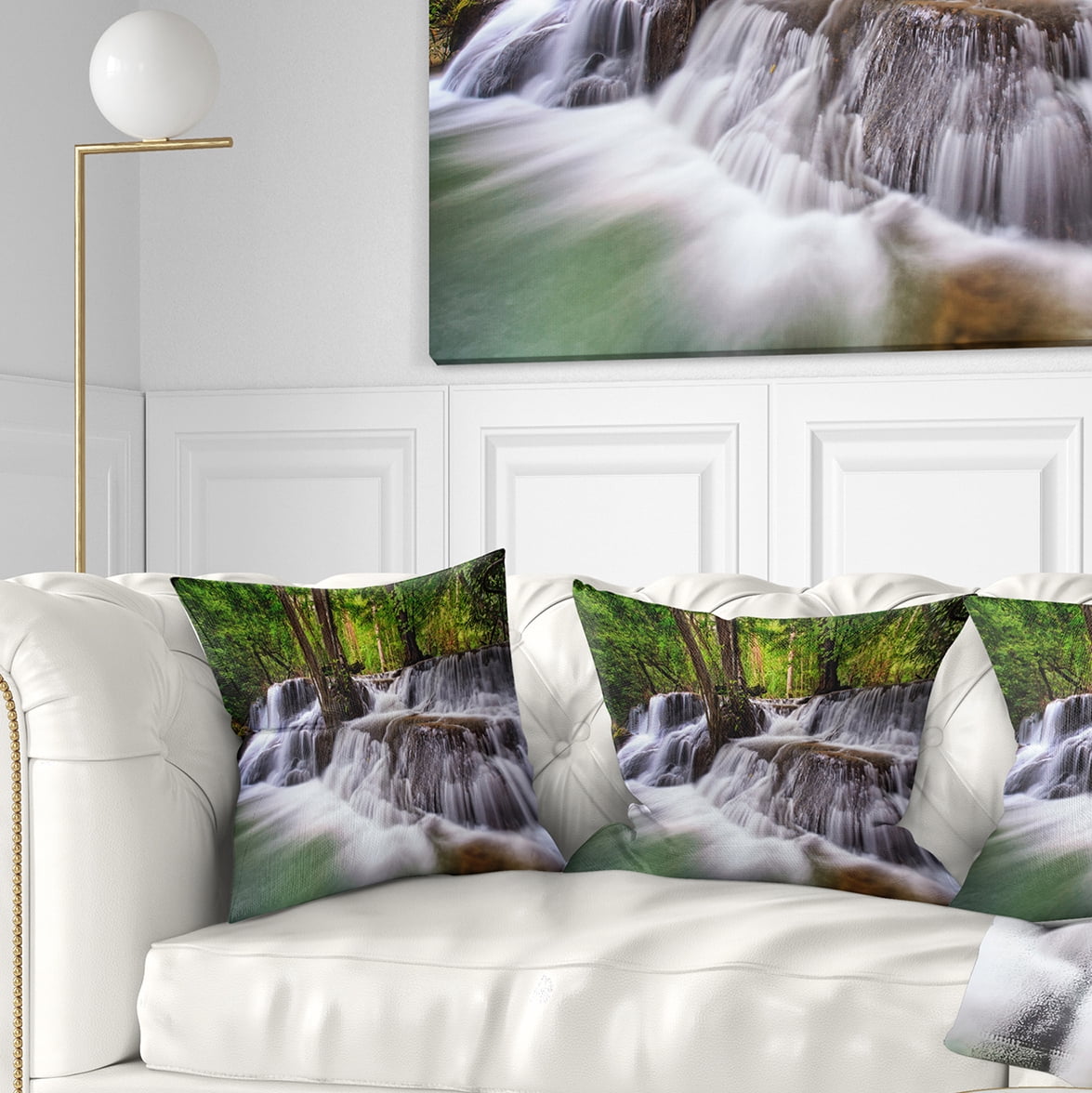 Designart Waterfall Huai Mae Kamin - Landscape Printed Throw Pillow - 16x16