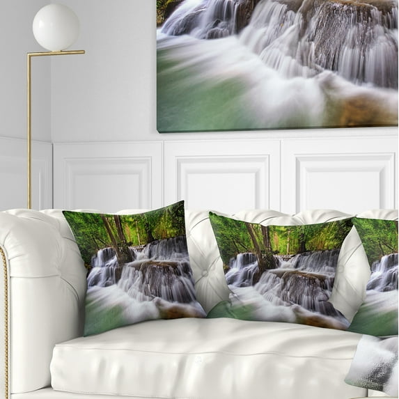 Designart Waterfall Huai Mae Kamin - Landscape Printed Throw Pillow - 18x18