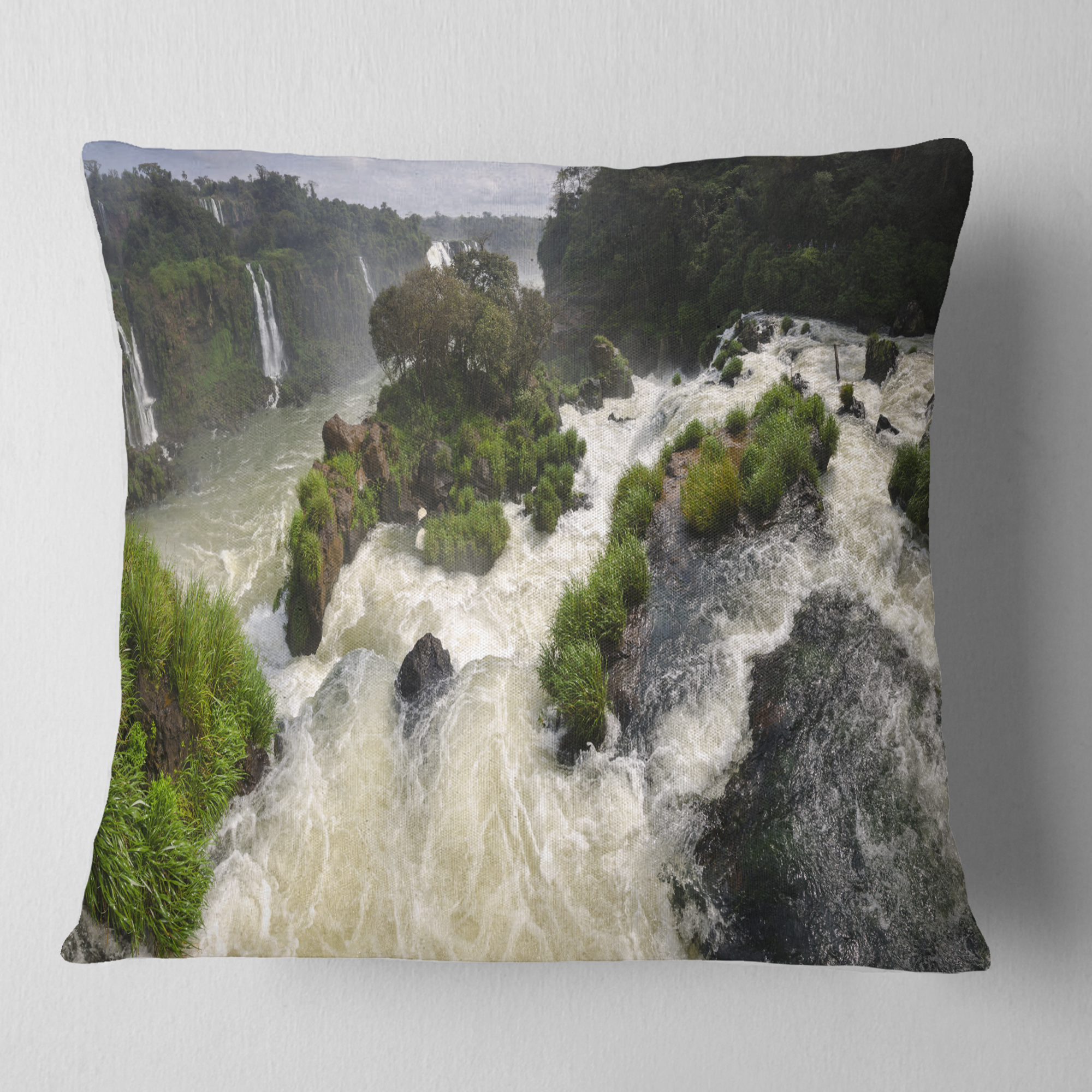 Designart Waterfall Iguacu Falls in Brazil - Landscape Printed Throw Pillow - 16x16