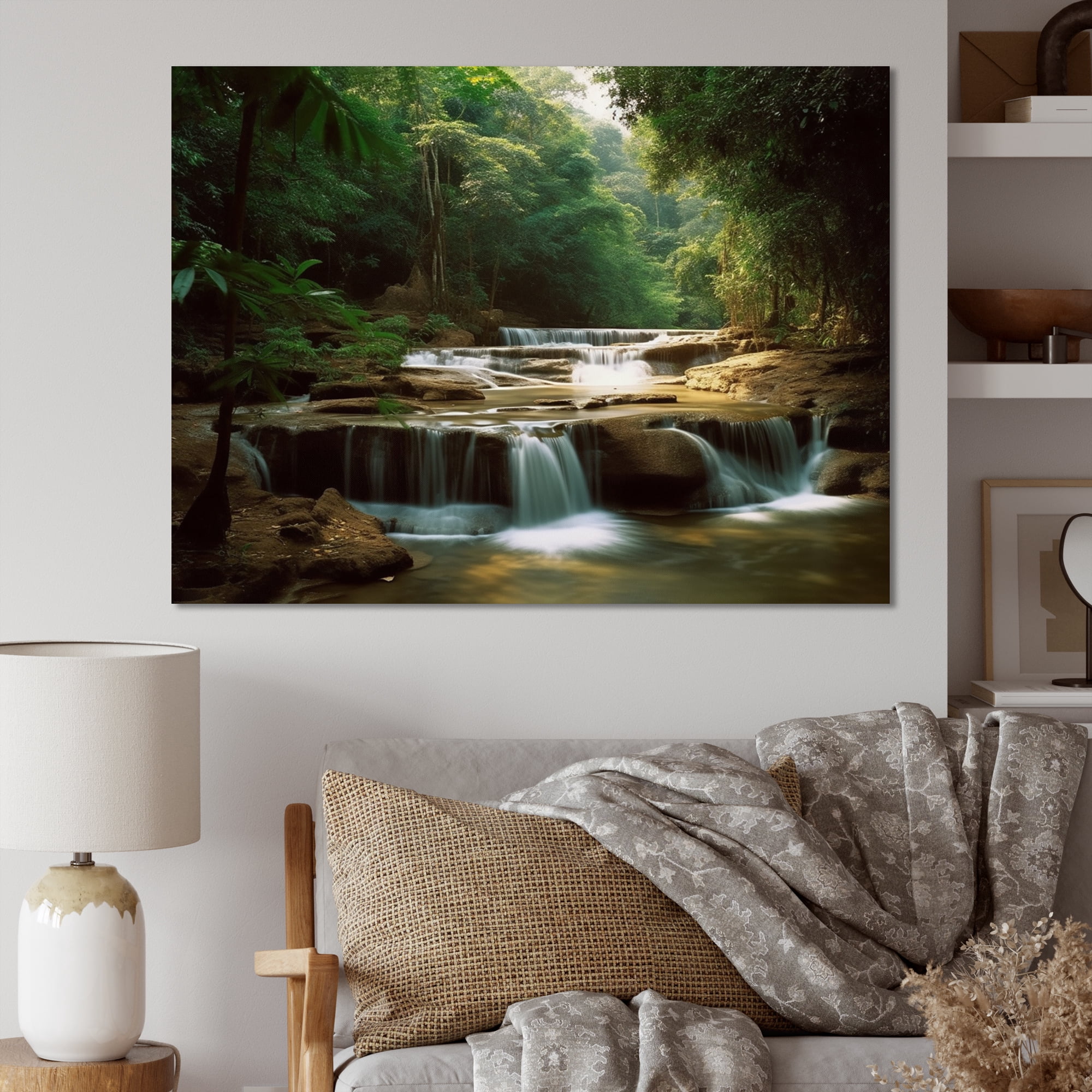 Designart "Waterfall In Thailand II" Landscape Forest Wall Art Print ...