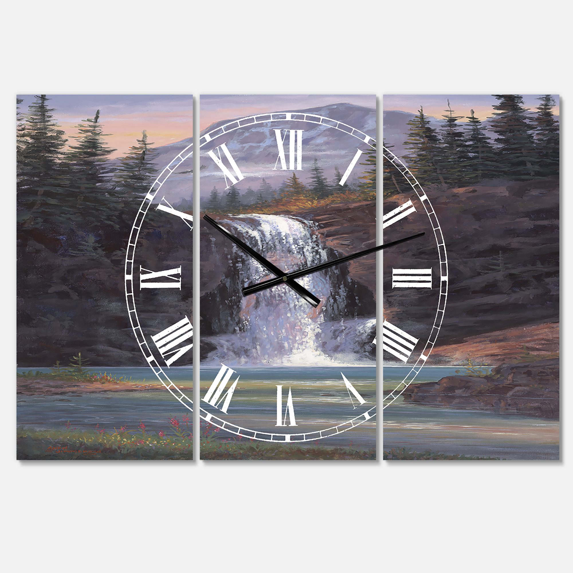Designart 'Waterfall Mountain Afternoon' Large Traditional Wall Clock