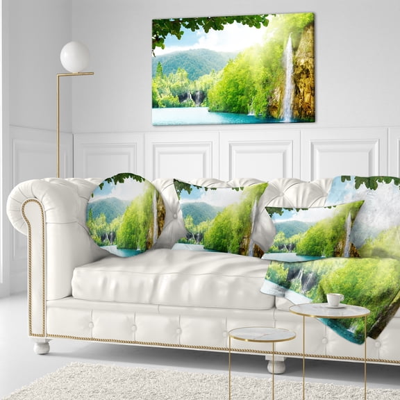 Designart 'Waterfall in Deep Forest ' Landscape Photography Canvas Art Print