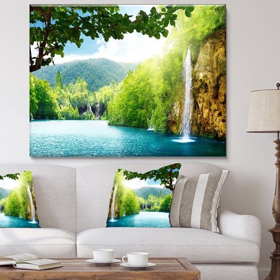 Designart 'Waterfall in Deep Forest ' Landscape Photography Canvas Art Print