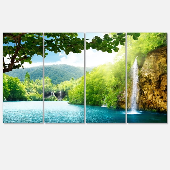 Designart 'Waterfall in Deep Forest ' Landscape Photography Canvas Art Print