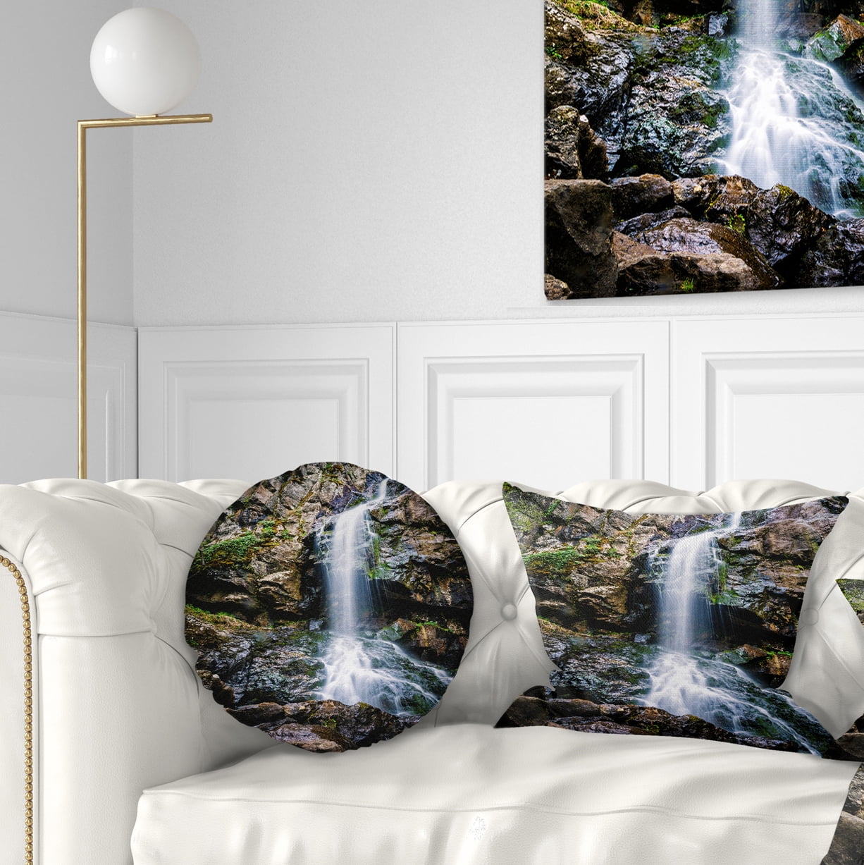 Designart Waterfall in Sofia Bulgaria - Landscape Printed Throw Pillow - 12x20
