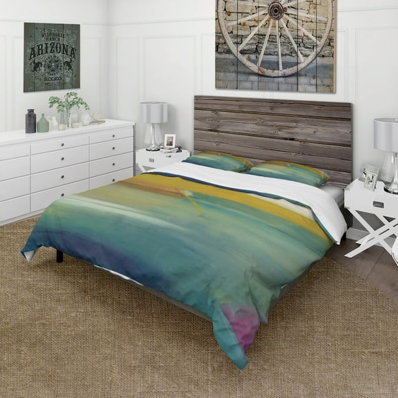 Designart 'Waterpainting Impression of Indigo And Green' Farmhouse Duvet Cover Set