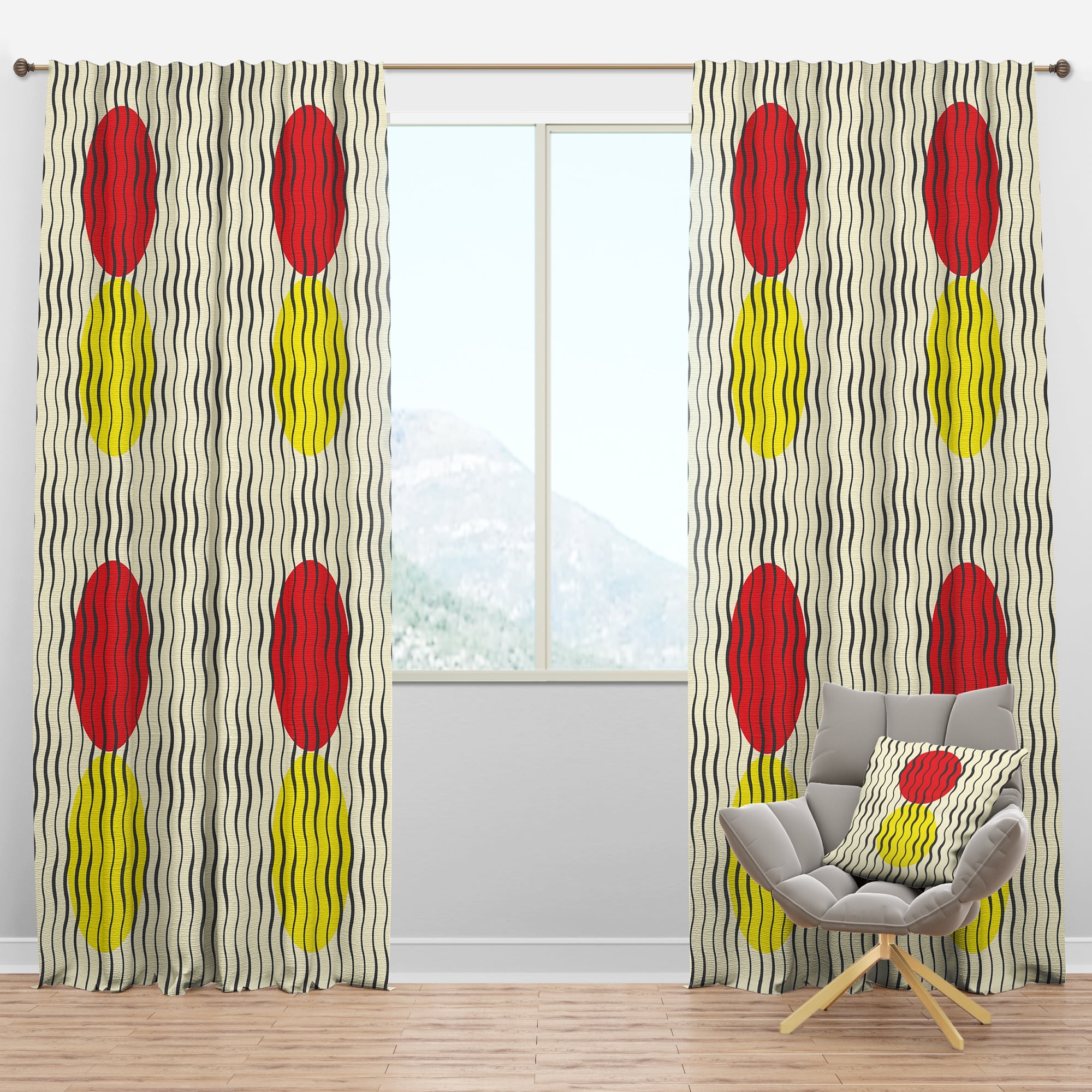 Designart 'Wave Retro Pattern' Mid-Century Modern Blackout Curtain Panel