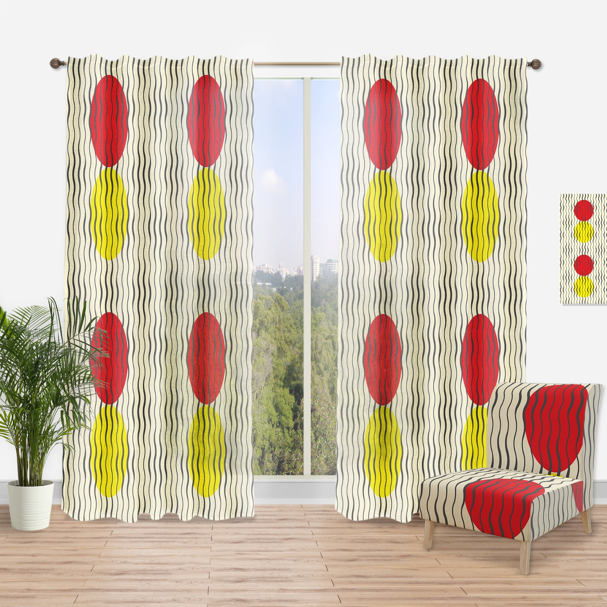 Designart 'Wave Retro Pattern' Mid-Century Modern Curtain Panel