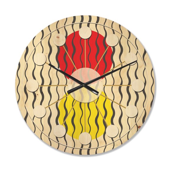 Designart 'Wave Retro Pattern' Mid-Century Modern Wood Wall Clock