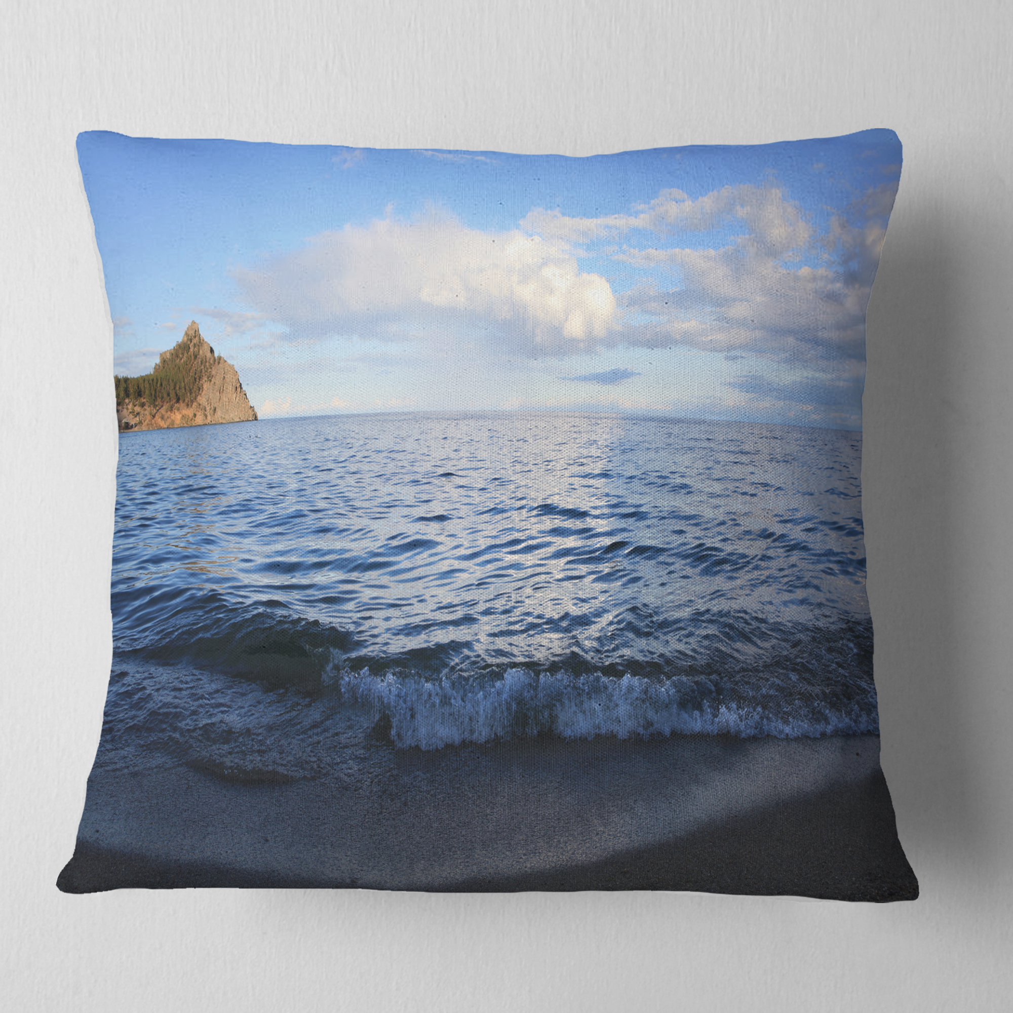 Designart Wave with Whitecaps on Lake Baikal - Seashore Throw Pillow - 16x16