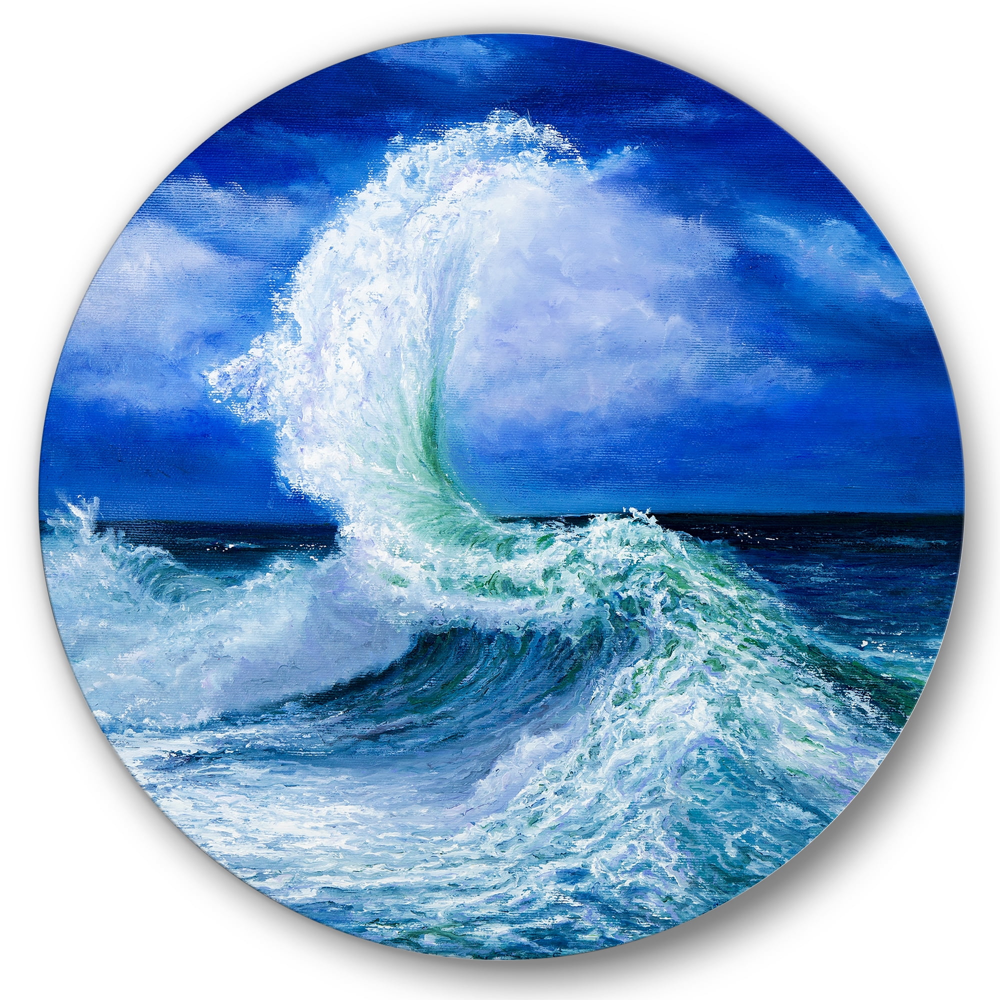 Designart 'Waves Breaking During Wild Blue Ocean Tide' Nautical & Coastal Circle Metal Wall Art 23x23 - Disc of 23