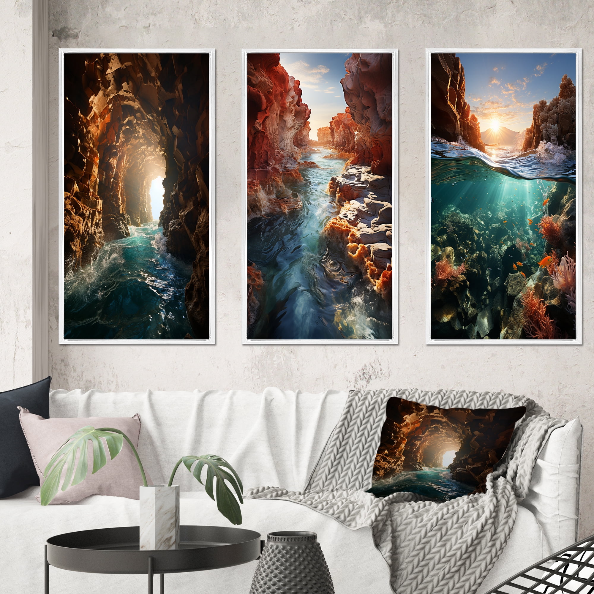 Designart "Waves in Cave Heading Towards the Sun Surreal Nature ...