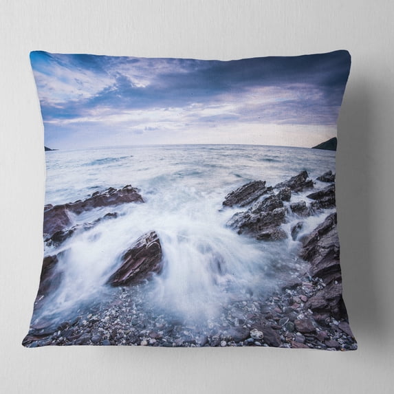 Designart Waves Crashing At Beach - Seascape Throw Pillow - 18x18