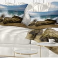 thumbnail image 1 of Designart Waves Crashing Rocks at Woods Cove - Seascape Throw Pillow - 12x20, 1 of 5