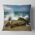 thumbnail image 1 of Designart Waves Crashing Rocks at Woods Cove - Seascape Throw Pillow - 16x16, 1 of 4