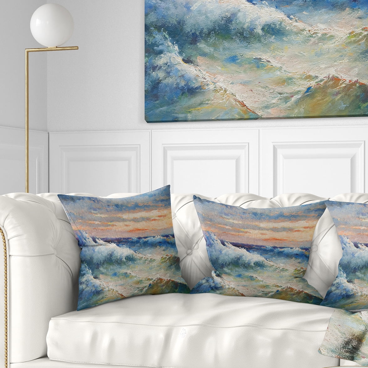 Designart Waves During Storm - Seascape Painting Throw Pillow - 18x18