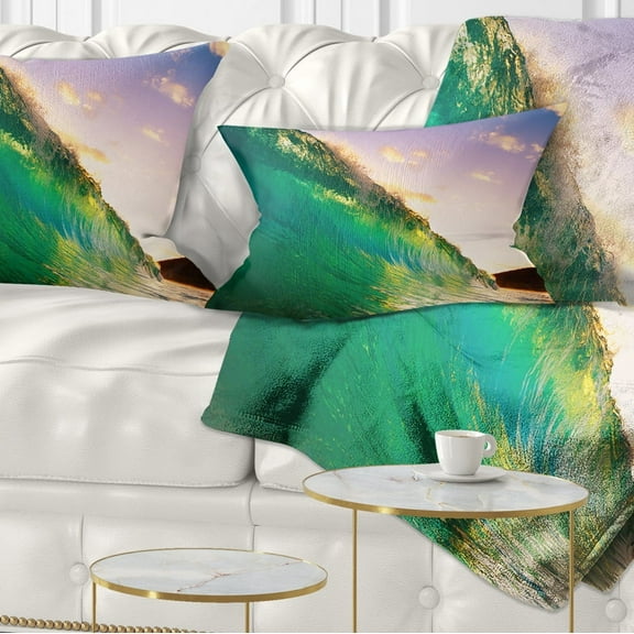 Designart Waves Kissing Clouds - Seascape Throw Pillow - 12x20
