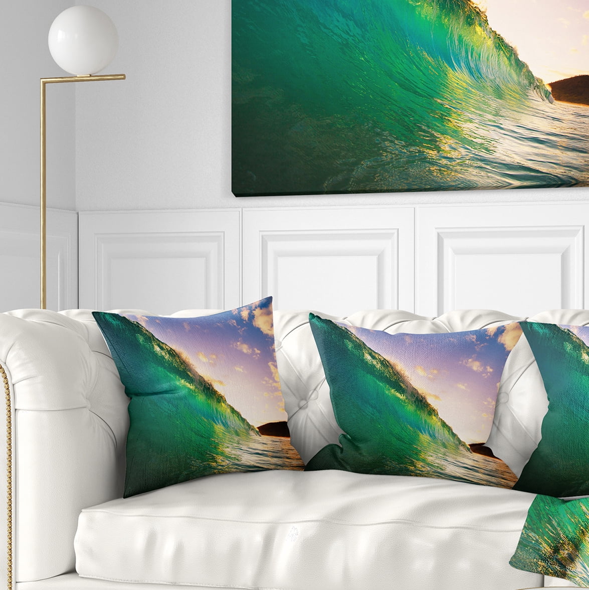 Designart Waves Kissing Clouds - Seascape Throw Pillow - 16x16