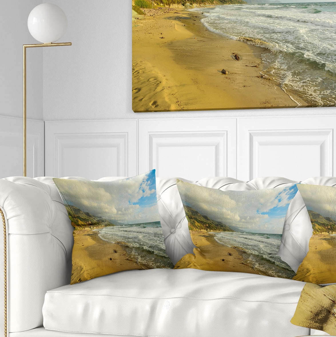 Designart Waves Meet Sand - Landscape Photography Throw Pillow - 16x16