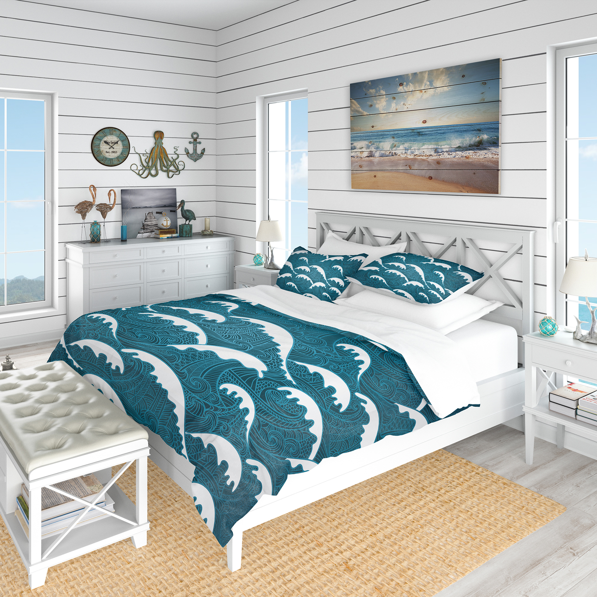 Designart 'Waves Pattern' Nautical & Coastal Duvet Cover Set