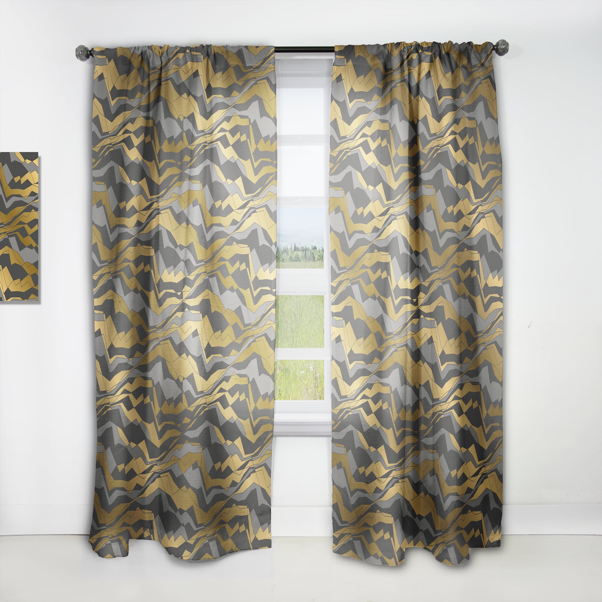 Designart 'Waves Pattern and Angled lines' Mid-Century Modern Curtain Panel