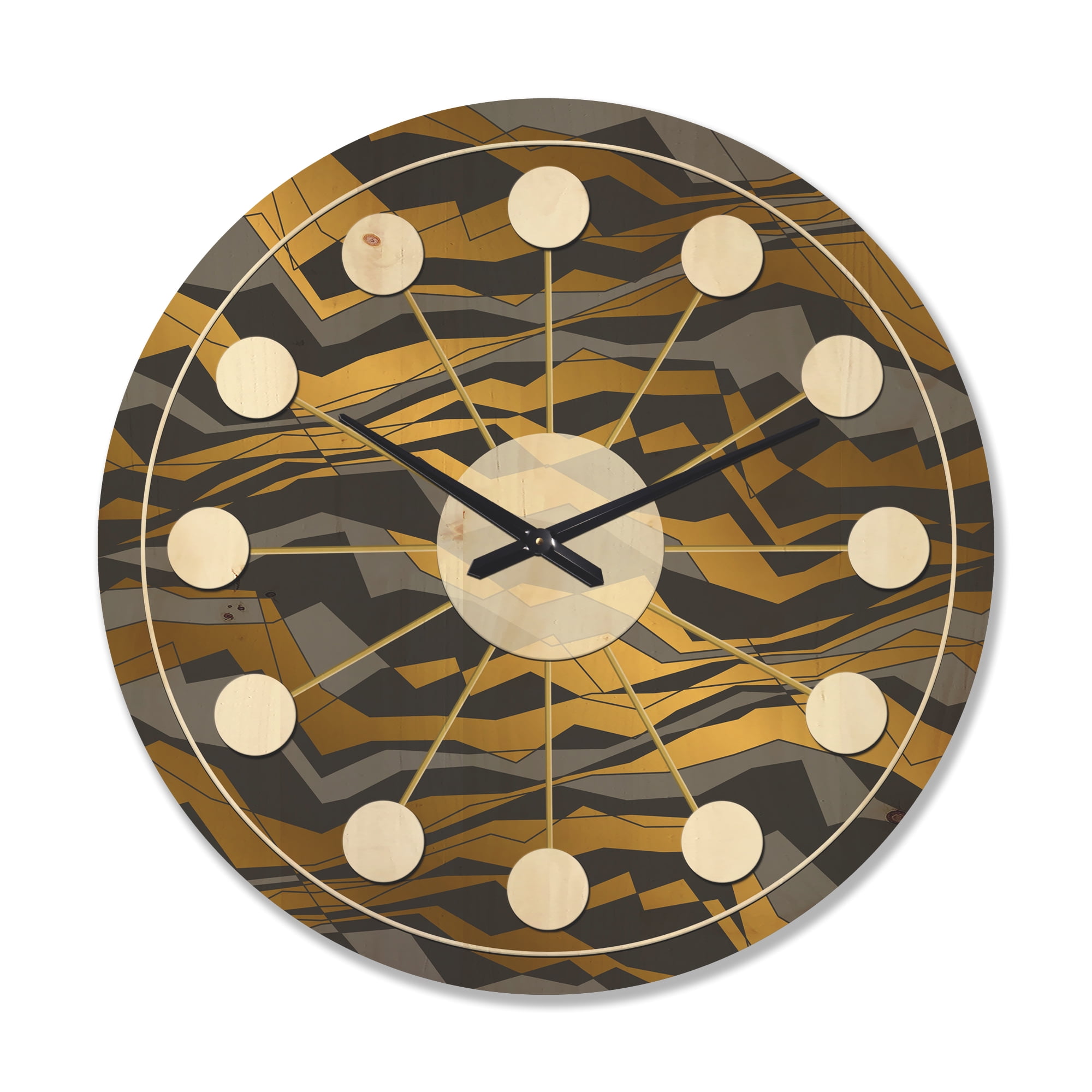 Designart 'Waves Pattern and Angled lines' Mid-Century Modern Wood Wall Clock