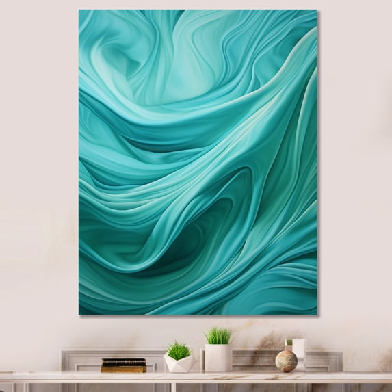 Designart "Waves Warping In A Turquoise Hue I" Abstract Shapes Wall Art Living Room