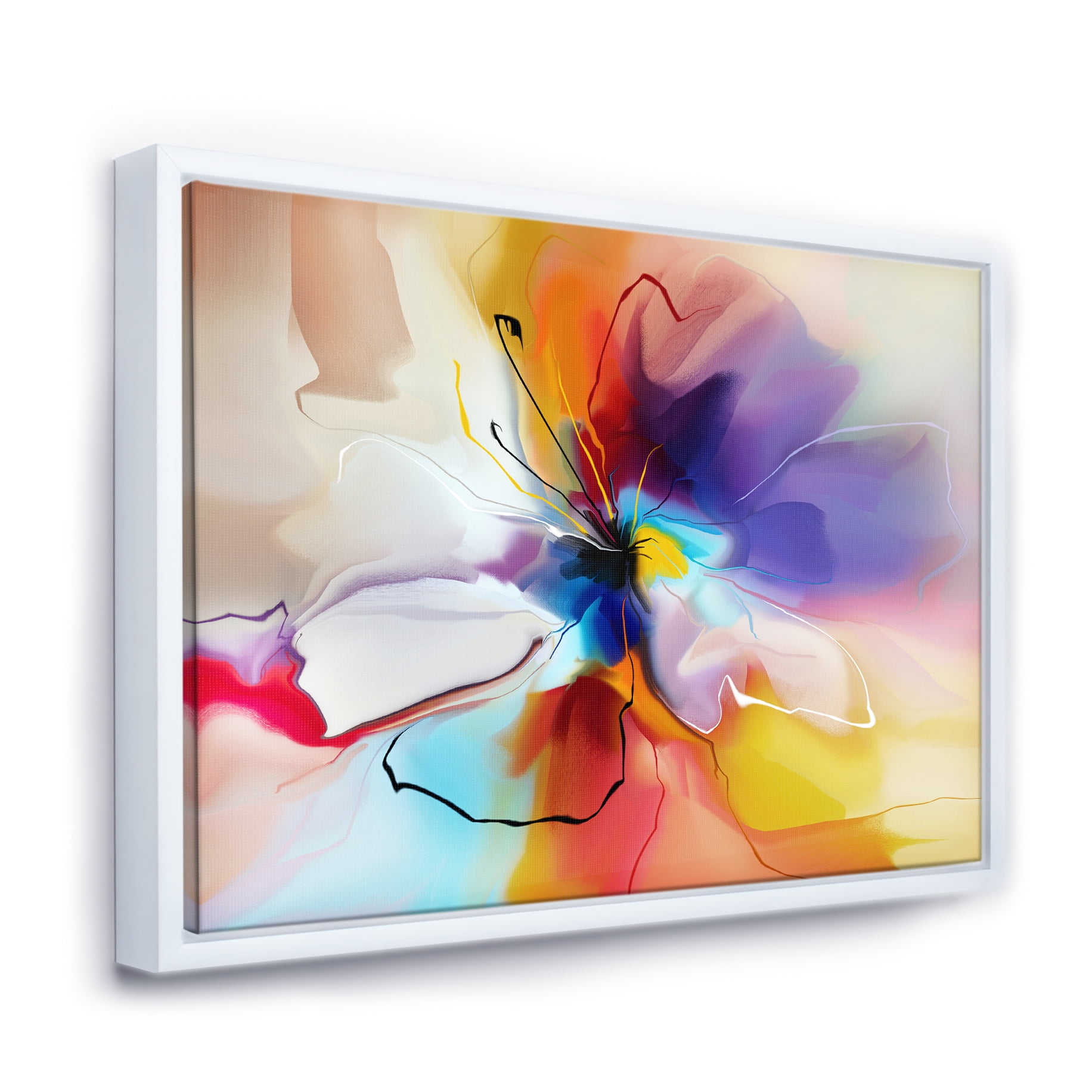 Designart ' Waves and Circles Black n’ White ' Abstract Framed Canvas Art Print