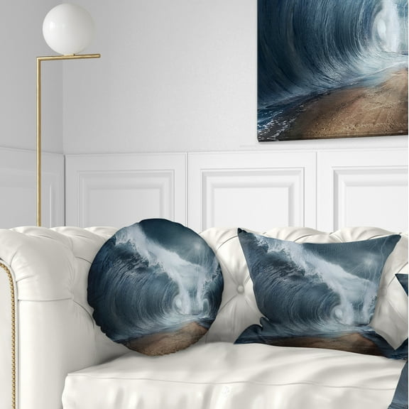 Designart Waves over the Parted Sea Path - Seashore Throw Pillow - 12x20