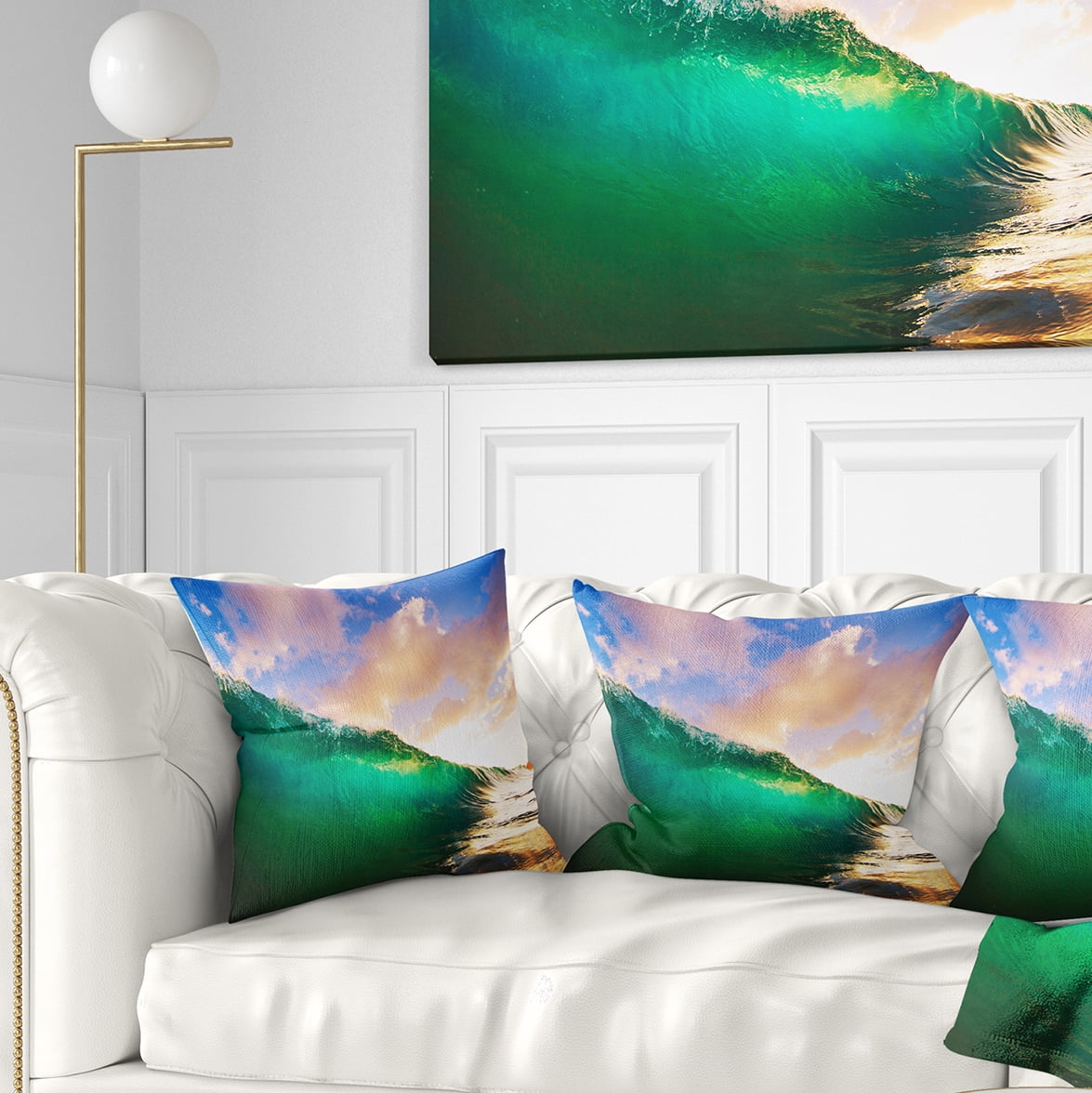 Designart Waves under Cloudy Sky - Seascape Throw Pillow - 16x16
