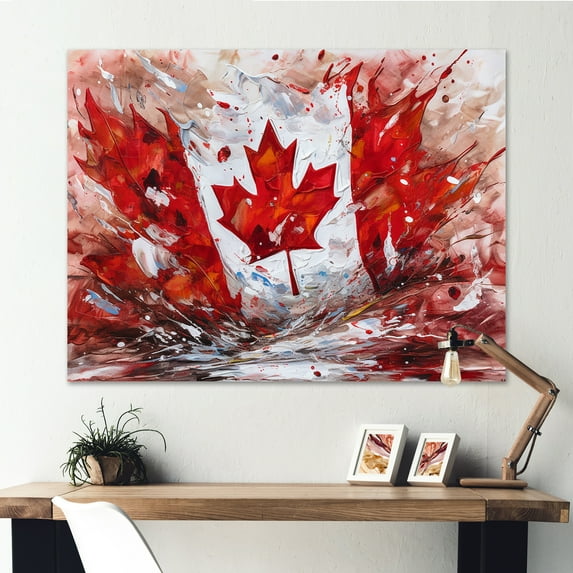 Designart "Waving Canadian Flag" Flag Wall Art Living Room