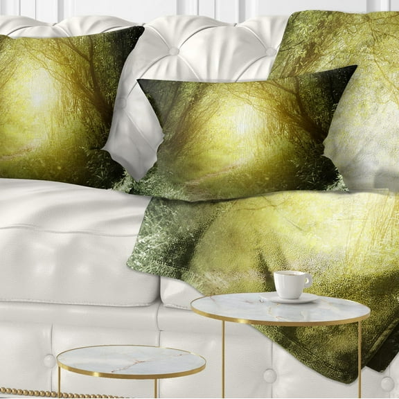 Designart Way in Deep Forest - Landscape Photography Throw Pillow - 12x20