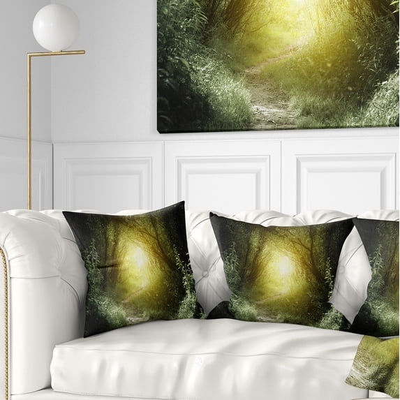 Designart Way in Deep Forest - Landscape Photography Throw Pillow - 18x18