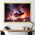 thumbnail image 1 of Designart "Wealthy Skyline Helicopter Above Wealth" Transportation Framed Wall Art Decor - Modern Pink Helicopter Living Room Framed Canvas Art, 1 of 6