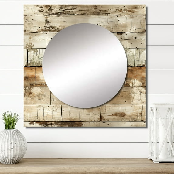 Designart "Weathered Planks Of The Rustic Farmhouse IV" 0 Square Mirror Wall Decor Vintage - Large Brown Square Bathroom Mirror - Square Printed Wall Mirror Art