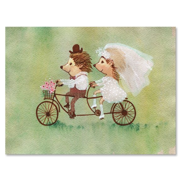 Designart ' Wedding Couple of Hedgehogs Riding A Bike ' Traditional Canvas Wall Art Print