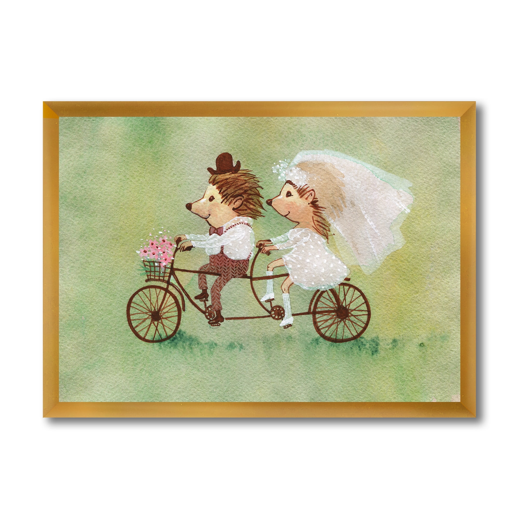 Designart 'Wedding Couple of Hedgehogs Riding A Bike' Traditional Framed Art Print