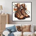 thumbnail image 1 of Designart "Western Boot with Brown Flower Blossoms I" People Framed Wall Art - International Brown Cowboys Hallway Framed Wall Art Decor, 1 of 6