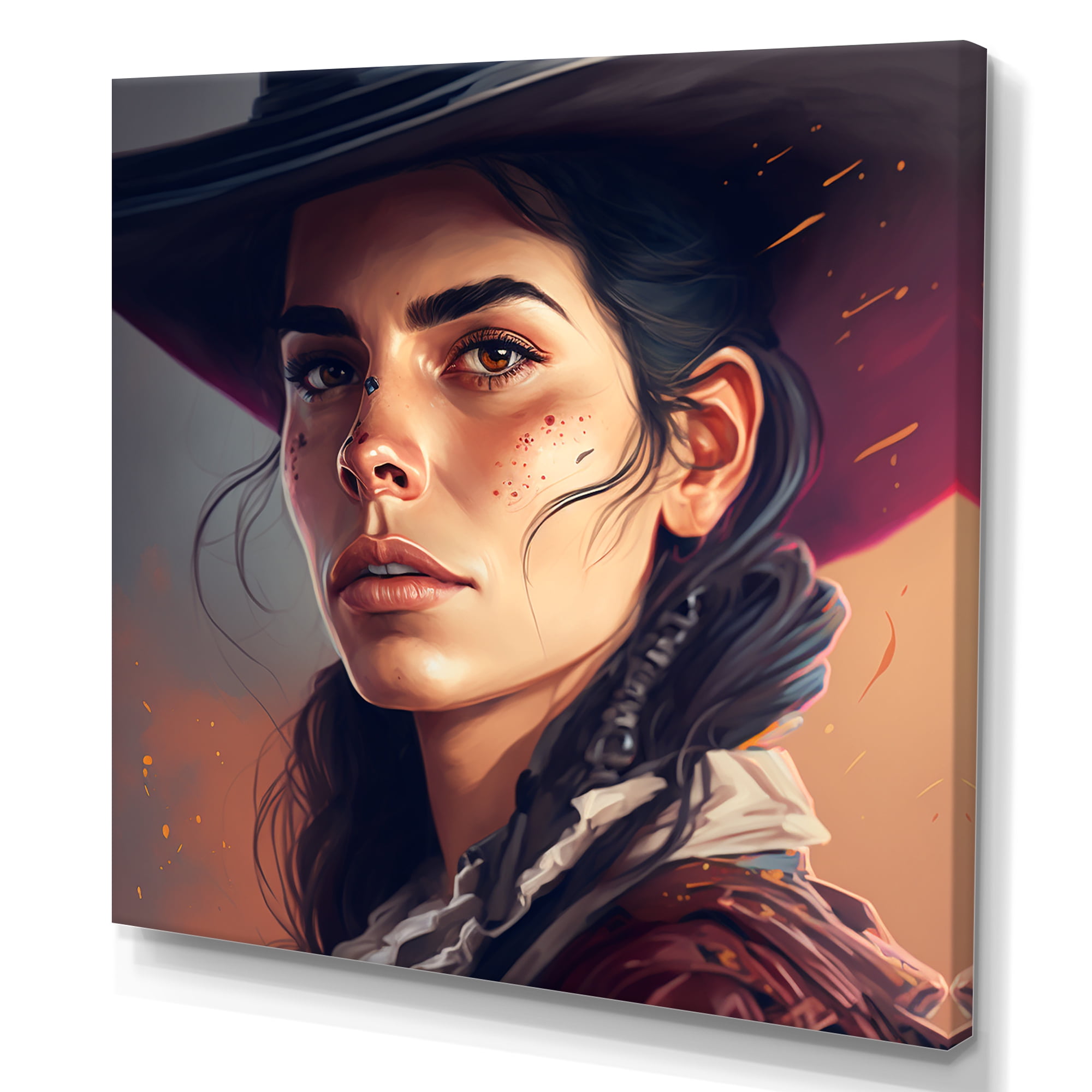 Designart Western Cow Girl I Canvas Wall Art